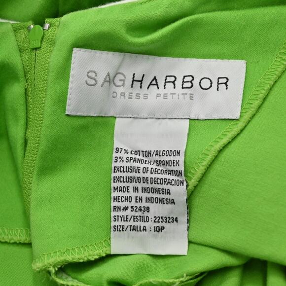 Vtg SAG HARBOR Green Embroidered Dress Size 10P Daisy Cotton Vibrant Bright Boho - Picture 7 of 13